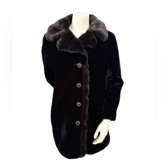 VTG Borgazia Faux Fur Coat Women's M Black Brown Plush Winter